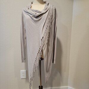 Lovestitch-  Sweater - Gray w/fringe. OS, Very Cute! Dress up or Down!